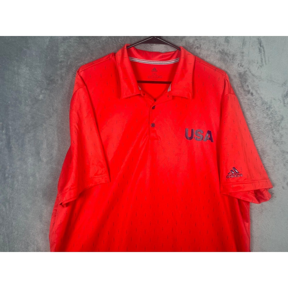 Adidas Mens Size 2XL USA Polo Shirt Red Short Sleeve Team USA Graphic Golf
